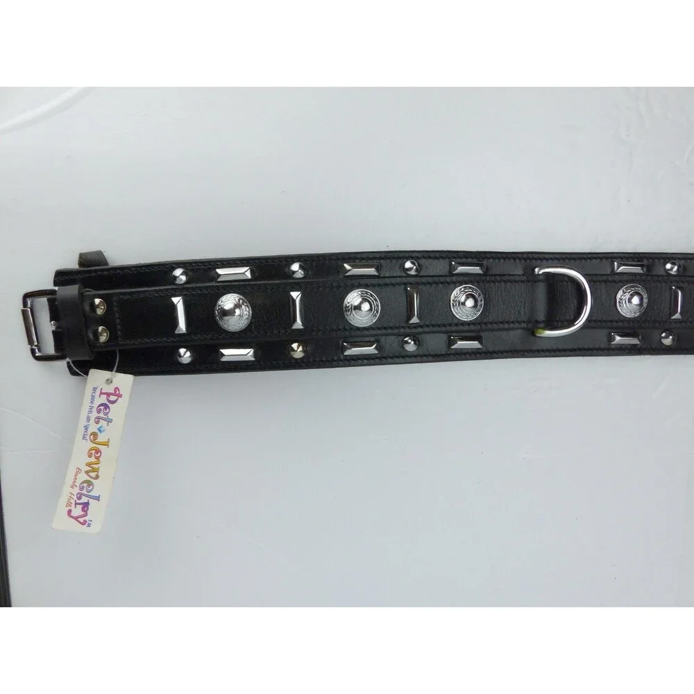 Pet Jewelry Beverly Hills Dog Collar 28” 2.5 Wide Black Leather Studded Y2K NWT